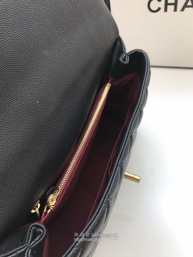 Chanel女包 A92991 小球紋手柄單肩斜挎女包 香奈兒手提中號口蓋包 顆粒壓花小牛皮 香奈爾手拎包  djc2611